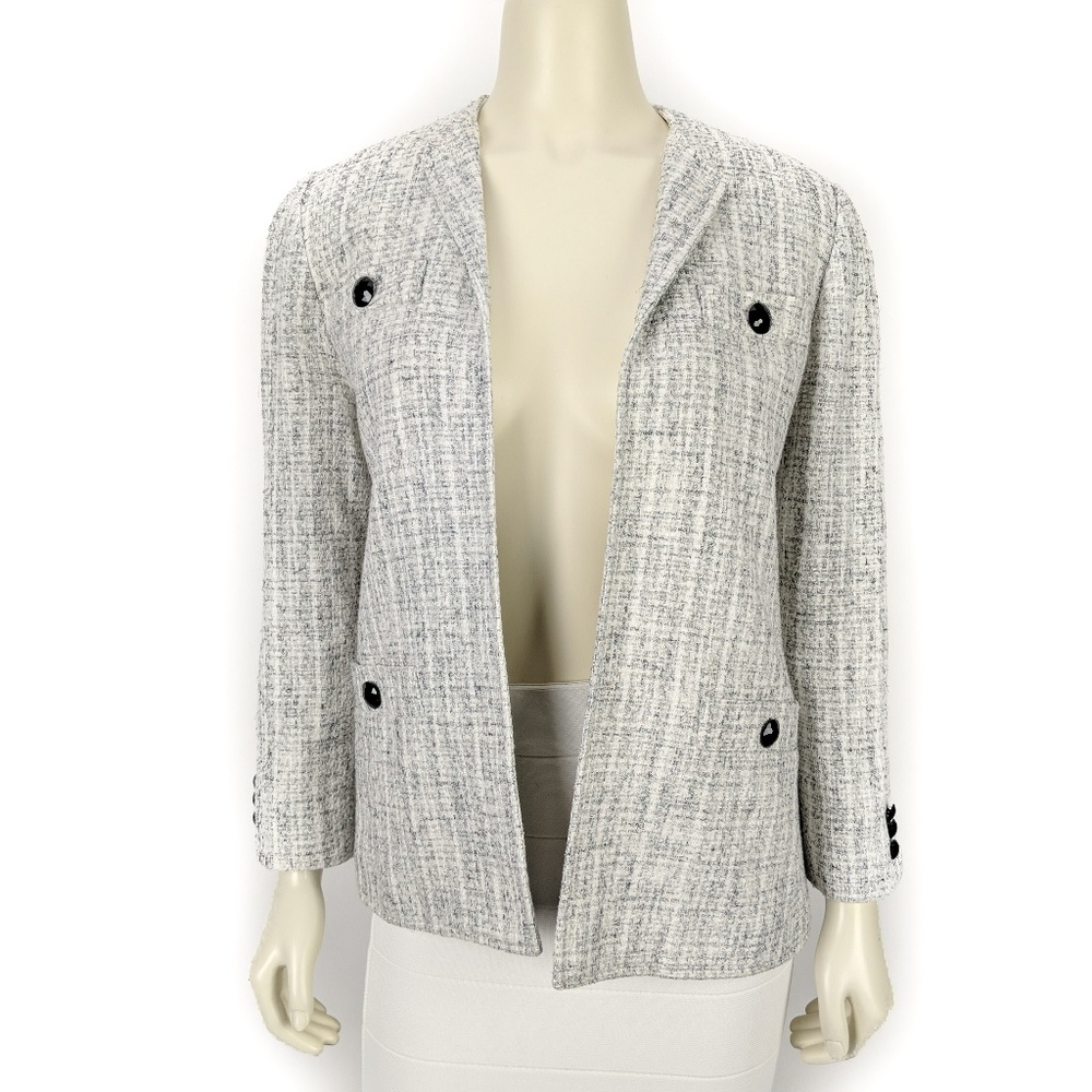 Herbert Grossman Gray Tweed Open Front Blazer 8